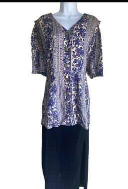 VTG More Jazz Petite Plus 18 Floral Boho Tunic Resort Summer Blouse CottageCore